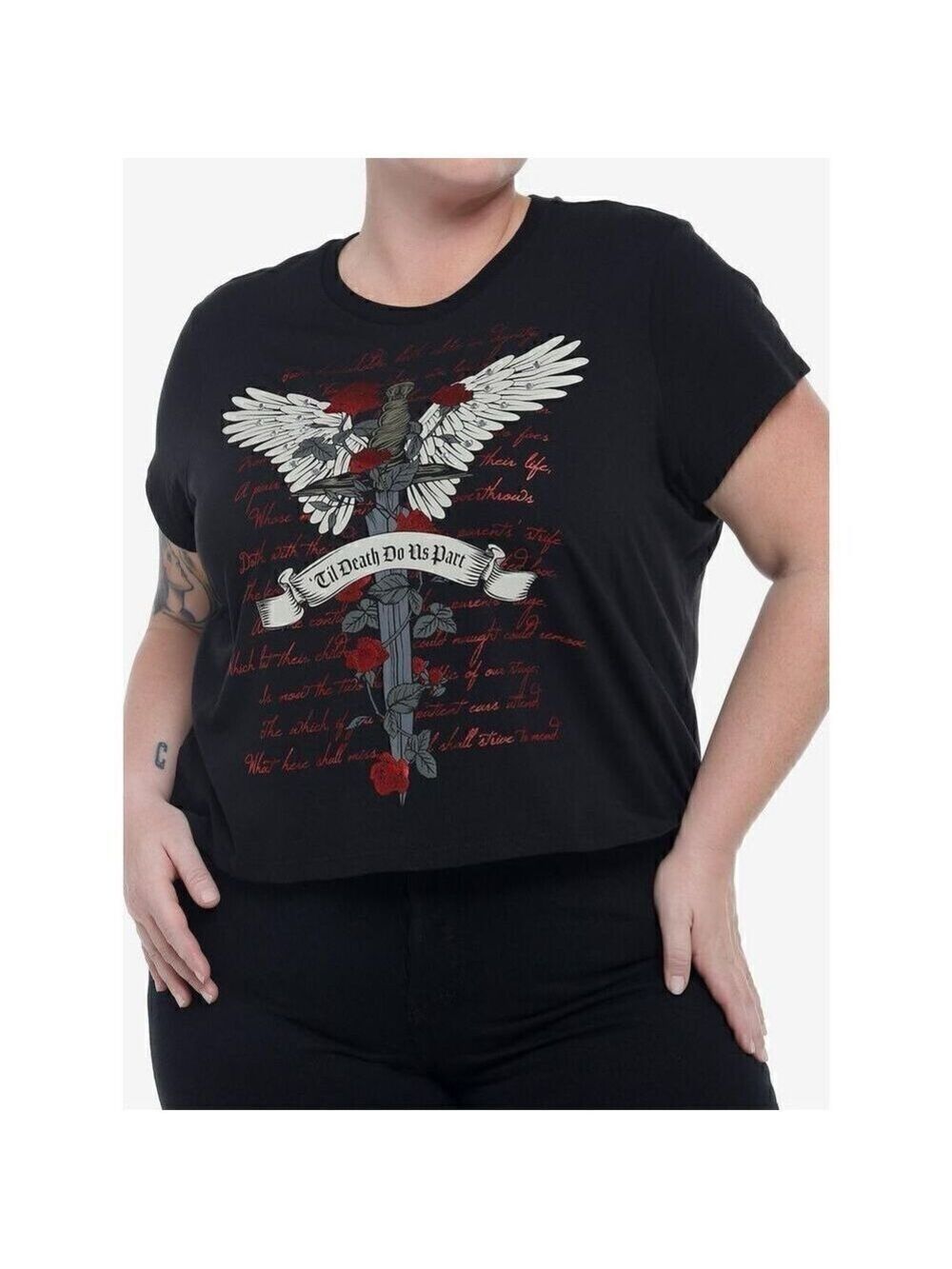 Dark Romance Winged Dagger Boxy Girls Crop T-Shirt Plus Size 1